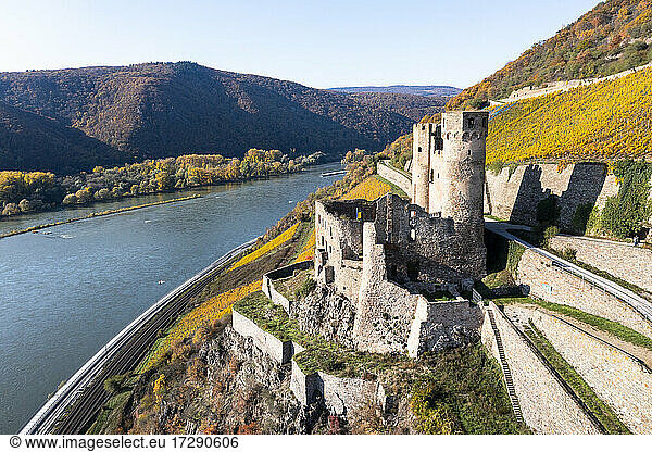 Ehrenfels castle by river at Hesse  Germany