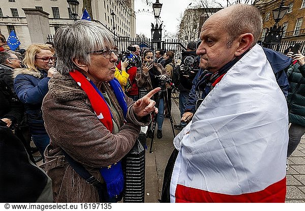 Ein Brexit-Befürworter streitet mit EU-Befürwortern in der Nähe des Parlamentsplatzes  London  UK.