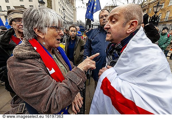 Ein Brexit-Befürworter streitet mit EU-Befürwortern in der Nähe des Parlamentsplatzes  London  UK.