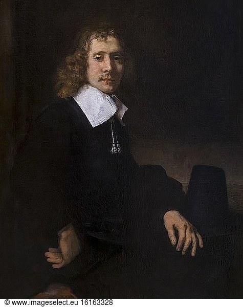 Ein junger Mann  der an einem Tisch sitzt  möglicherweise Govaert Flinck  Rembrandt  um 1660  National Gallery of Art  Washington DC  USA  Nordamerika.