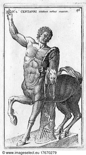 Ein Kentaur  Centaurus  Centauri  Zentaur  ein Mischwesen der griechischen Mythologie aus Pferd und Mensch  historisches Rom  Italien  digitale Reproduktion einer Originalvorlage aus dem 18. Jahrhundert  Originaldatum nicht bekannt  Europa