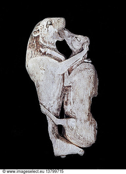 Ein Kosmetikkästchen in Form von zwei Tieren im Kampf  Ägypten. Altägyptisch. 18. Dynastie um 1550 - 1295 v. Chr.
