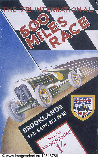 Ein Programm für das 500-Meilen-Rennen in Brooklands  1935. Künstler: Unbekannt