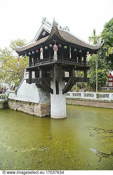 Ein-Säulen-Pagode  ein buddhistischer Tempel in Hanoi  Vietnam. Die Ein-Säulen-Pagode ist einer der wichtigsten buddhistischen Tempel Hanois und Vietnams. Sie soll eine Lotusblume darstellen  die das Symbol der Reinheit ist  da sie sich schön aus dem schlammigen Chaos  das sie umgibt  erhebt.