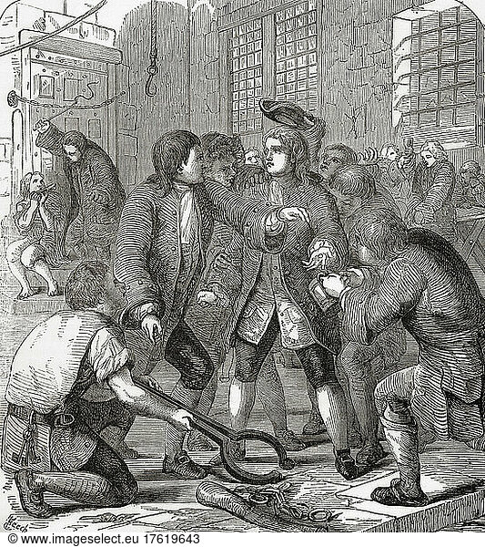 Ein Schuldner betritt das Fleet-Gefängnis  London  England  18. Jahrhundert. Aus Cassell's Illustrated History of England  veröffentlicht um 1890.