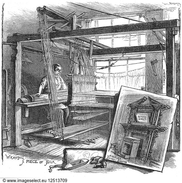 Ein Seidenweber aus Spitalfields an seinem Handwebstuhl  1884. Künstler: Unbekannt
