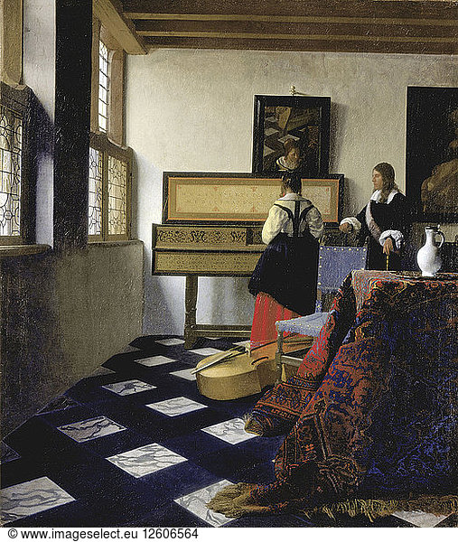 Eine Dame mit einem Herrn beim Virginal (Die Musikstunde)  um 1662. Künstler: Vermeer  Jan (Johannes) (1632-1675)