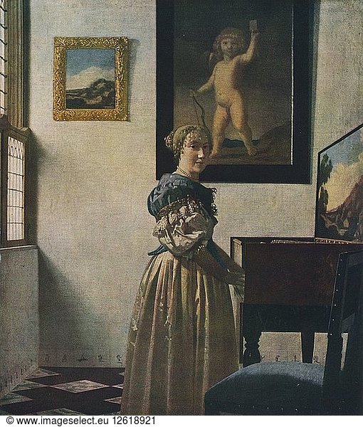 Eine junge Frau  die an einem Virginal steht  um 1670-1672. Künstler: Jan Vermeer.