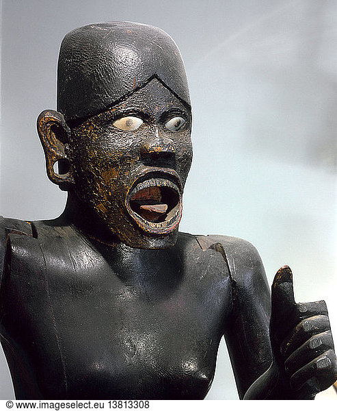 Eine lebensgroße Wächterfigur  die möglicherweise von einem Friedhof stammt und böse Geister abwehren soll  Detail. Indien. Nikobaren-Inseln.