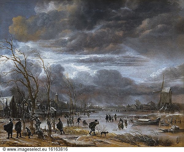 Eine verschneite Winterlandschaft  Aert van der Neer  ca. 1655-1660  National Gallery of Art  Washington DC  USA  Nordamerika.
