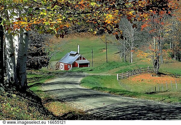 Eine Zuckerhütte in Woodstock Vermont  die für die Herstellung von Ahornsirup verwendet wird.