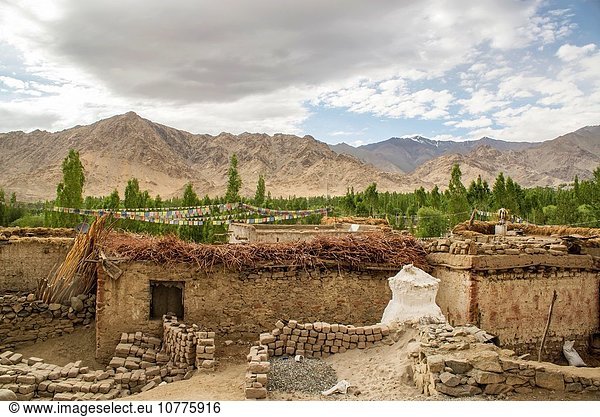 Einfachheit Gebäude klein Ziegelstein Indien Ladakh Leh Schlamm