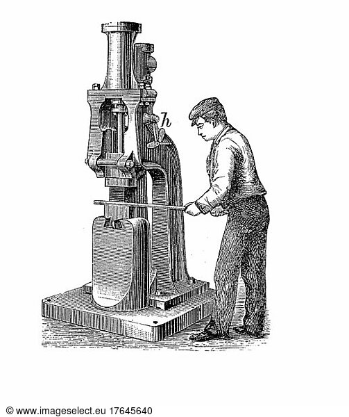 Einrahmen-Dampfhammer  19. Jahrhundert  digital restaurierte Reproduktion einer Originalvorlage aus dem 19. Jahrhundert