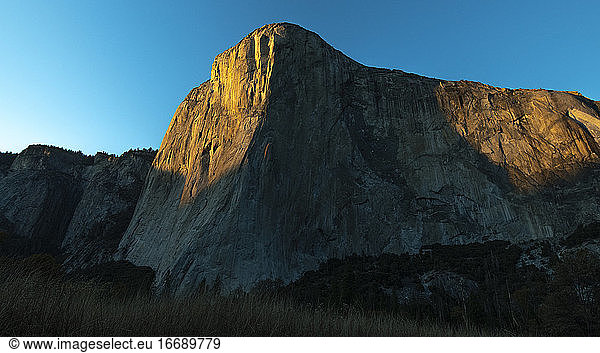 El Capitan in Yosemite at sunset from El Cap Meadow during fall