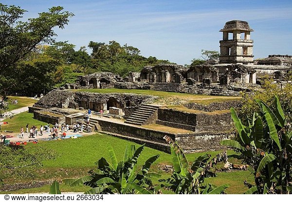El Palacio  der Palast  Palenque Ausgrabungsstätte  Palenque  Bundesstaat Chiapas  Mexiko