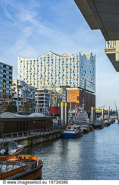 Elbphilharmonie near Sandtorhafen port in Hamburg  Germany