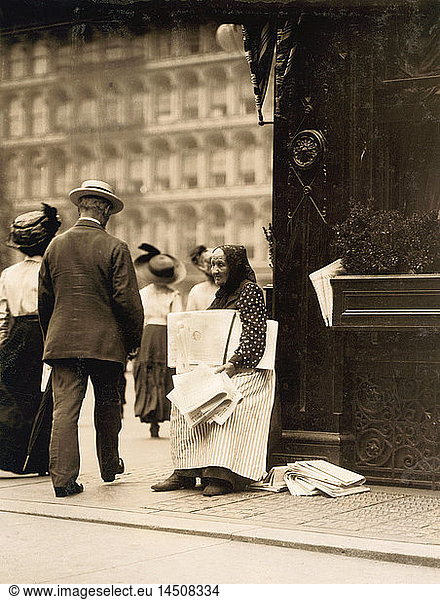 Elderly Woman Selling Newspapers  Broadway  New York City  New York  USA  Lewis Hine  1910
