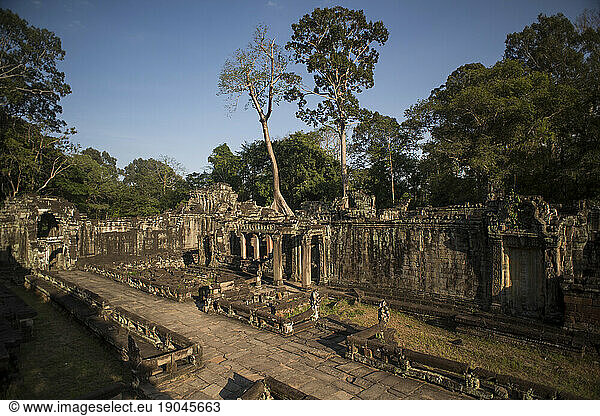 Elevated general view of the Preah Khan temple in Angkor Wat World Heritage site  Siem Reap  Cambodia.