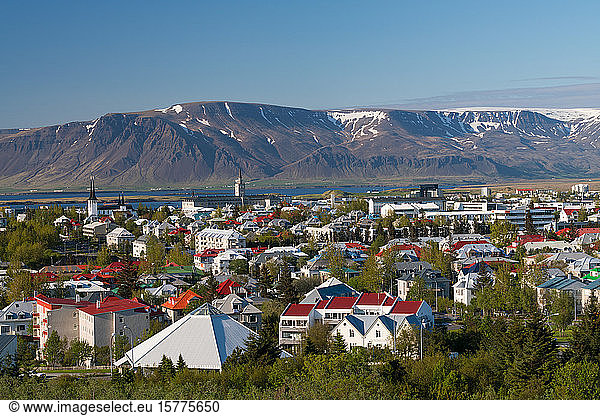 Elevated view across Reykjavik  Iceland