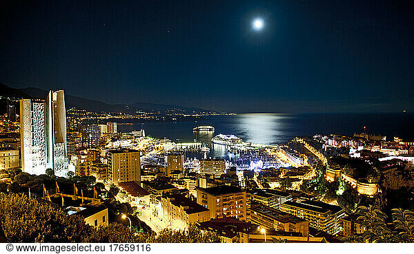 elevated view of Monaco by night