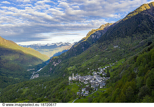 Elevated view of Soglio at dawn  Val Bregaglia  Switzerland