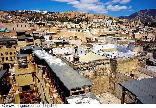 Elevated view of the medina of Fez,  Morocco