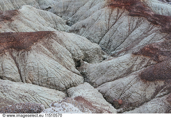 Elevated view of the Painted Desert rock formations in the Petrified Forest National Park