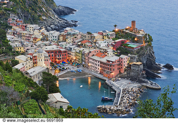 Elevated View of Vernazza at Dusk
