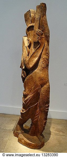 Elm wood sculpture titled "Orpheus" by Ossip Zadkine (1890-1967) a French sculptor  but also produced paintings and lithographs. Dated 1930