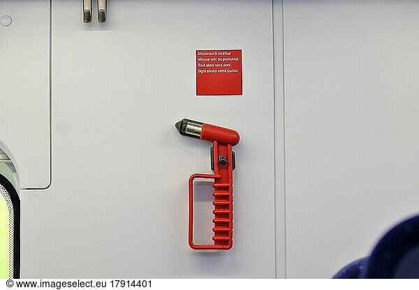 Emergency hammer on the wall in the ICE  Bavaria  Germany  Europe