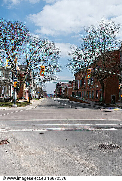 Empty city streets in Kingston  Ontario during Covid 19 pandemic.