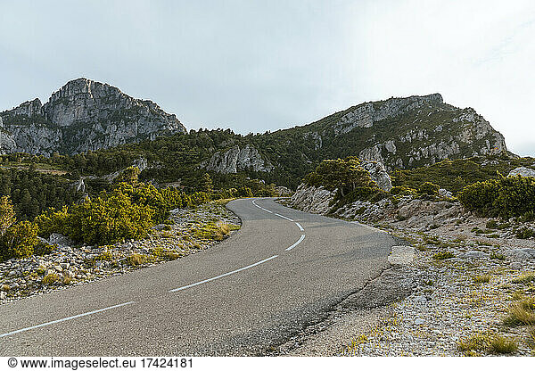 Empty mountain highway at Ports de Tortosa-Beseit massif