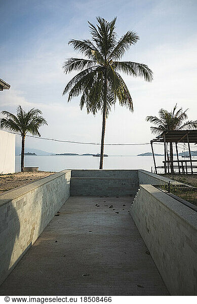 Empty Pool and Palm Trees in Koh Samui  Thailand