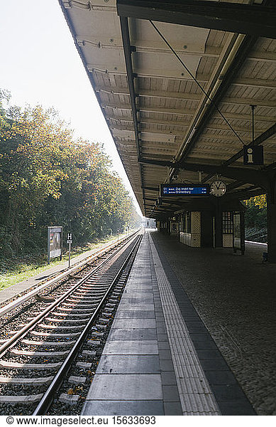 Empty railway station in autumn  Berlin  Germany