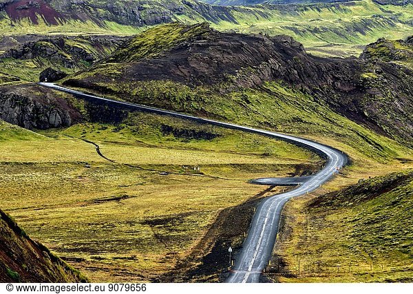 empty road from Hafnarfjordur do Nesjavellir - Geothermal station  inland of Iceland  Iceland.