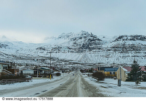 empty road in Grundafjordur - a small town in the west of Iceland