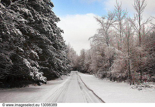 Empty road in snow winter