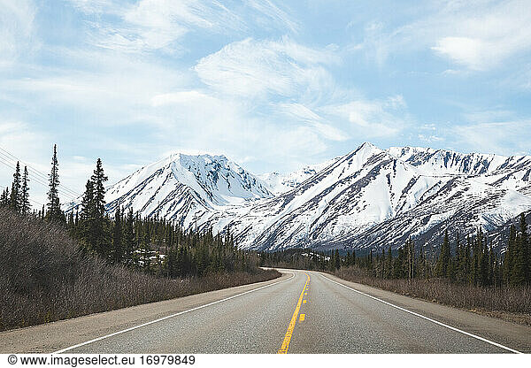 Empty road in the mountains of Alaska