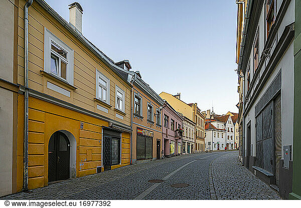 Empty street in Loket at dawn  Loket  Sokolov District  Karlovy Vary Region  Bohemia  Czech Republic