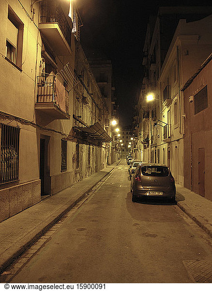 Empty Street Scene at Night  Barcelona  Spain
