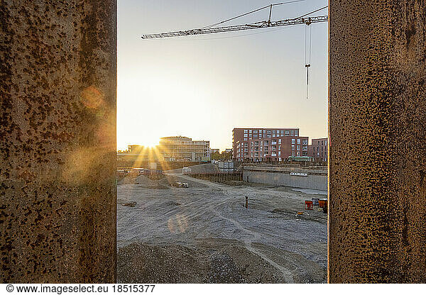 Empty under construction site at sunset