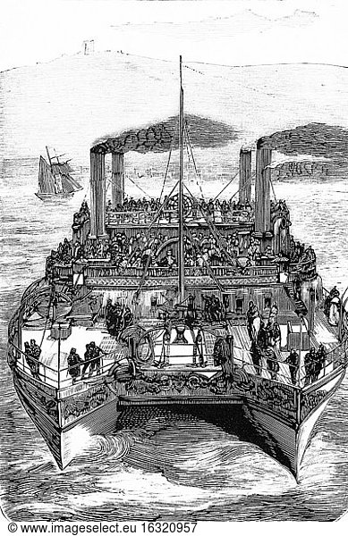 England  Castalia steamship  double-hulled and refurbished to avoid passenger seasickness when crossing the English channel. Antique illustration. 1875..