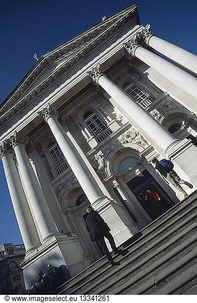 ENGLAND London Angled view looking up the steps toward the columned facade of the Tate Britain Gallery