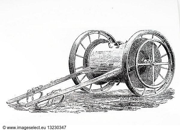 Engraving depicting a water cart for replenish the boiler of a steam ...