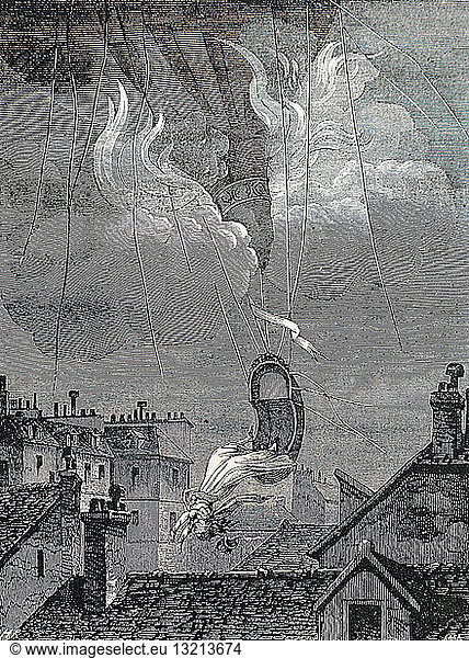 Engraving depicting Sophie Blanchard's fatal ballooning accident ...