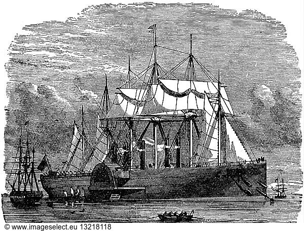Engraving depicting the 'Great Eastern' used during the creation of the Atlantic Telegraph