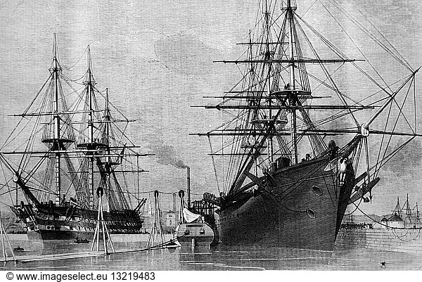 Engraving depicting the 'Niagara' used during the creation of the Atlantic Telegraph