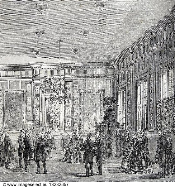 Engraving depicting the Prince of Wales visiting the Independence Hall