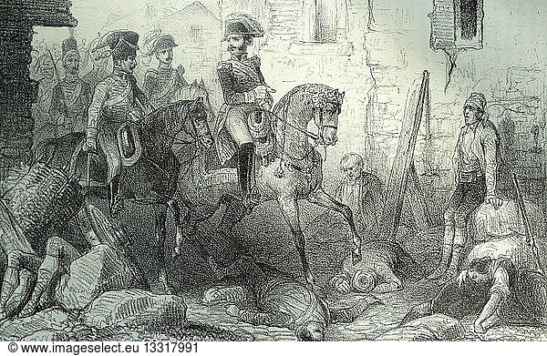 Engraving depicting the surrender of Zaragoza during the Peninsular War