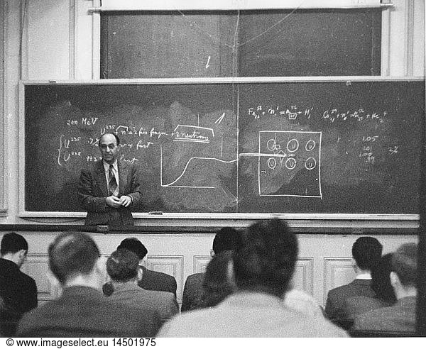 Enrico Fermi  Physicist  Portrait in Classroom  University of Chicago  Chicago  Illinois  USA  1948